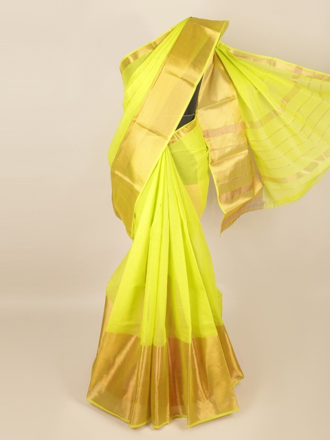 

Pothys Fluorescent Green & Gold-Toned Zari Saree