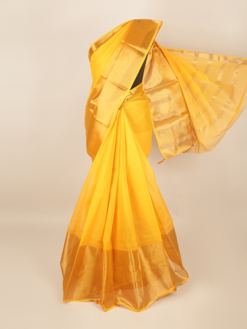 

Pothys Yellow & Gold-Toned Zari Cotton Blend Saree