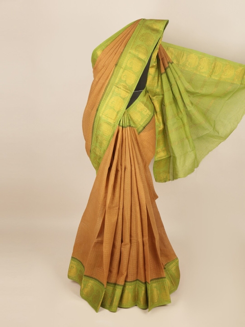 

Pothys Tan & Green Solid Saree