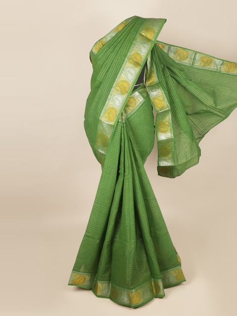 

Pothys Green & Silver-Toned Checked Zari Saree