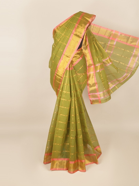 

Pothys Green & Gold-Toned Checked Zari Saree