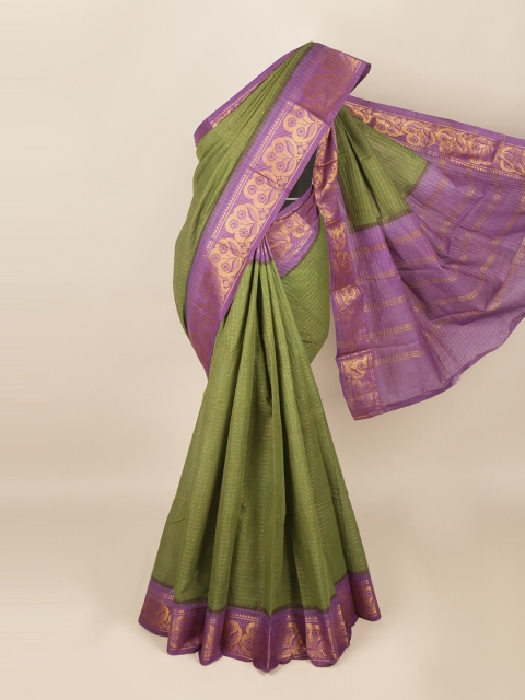 

Pothys Green & Purple Checked Zari Saree