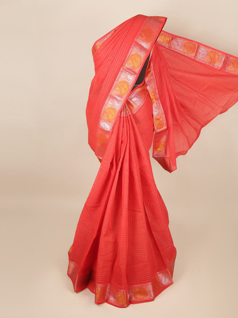 

Pothys Red & Orange Checked Saree