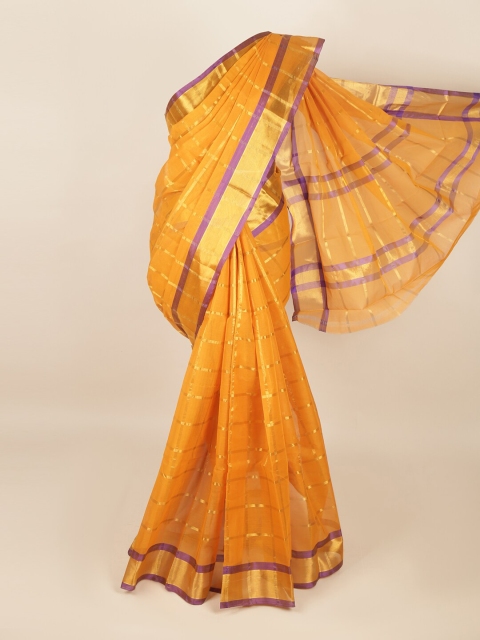 

Pothys Mustard & Purple Checked Saree