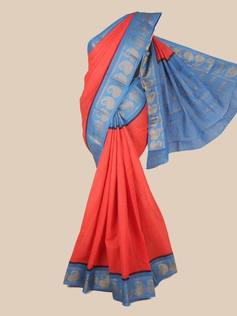 

Pothys Red & Blue Checked Zari Saree