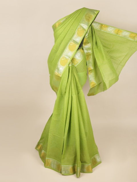 

Pothys Green & Silver-Coloured Checked Zari Saree