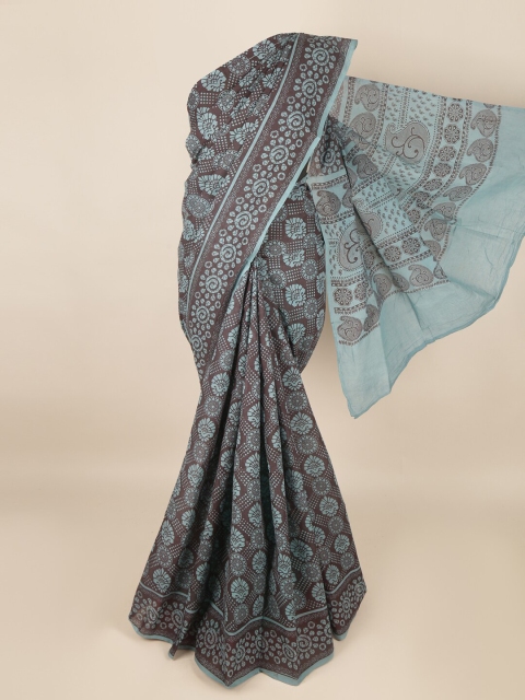 

Pothys Blue & Coffee Brown Ethnic Motifs Saree