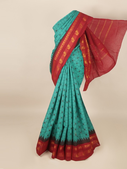 

Pothys Green & Maroon Ethnic Motifs Zari Saree