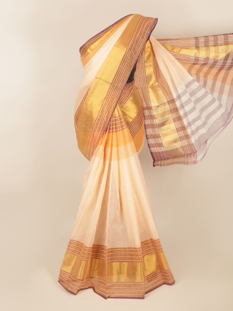 

Pothys Peach-Coloured & Brown Striped Zari Saree