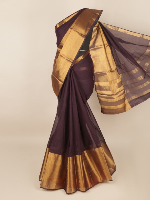 

Pothys Purple & Gold-Toned Solid Saree