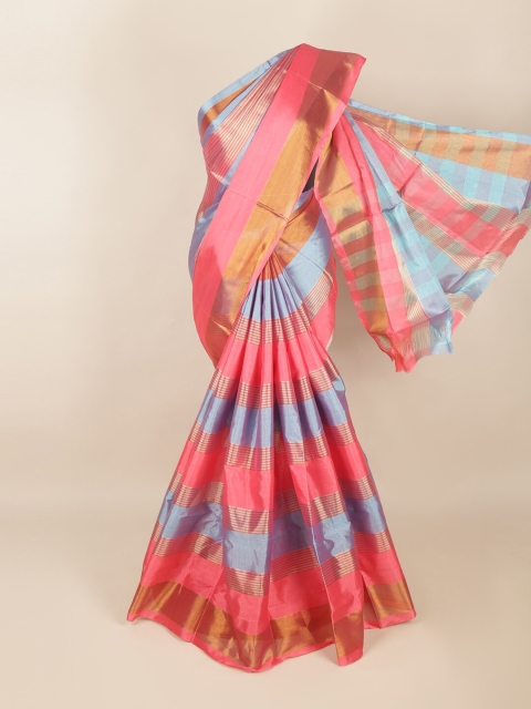 

Pothys Pink & Blue Striped Zari Saree