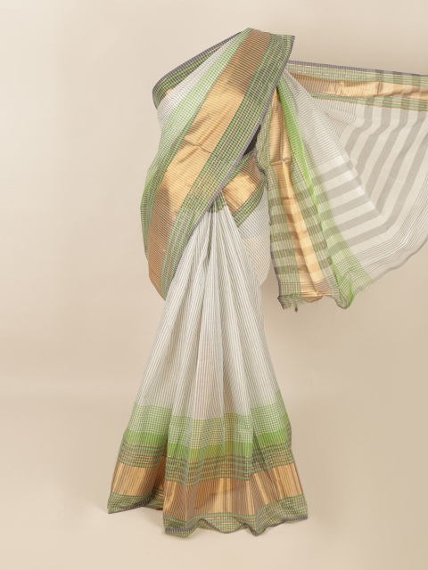 

Pothys Grey & Green Striped Zari Saree