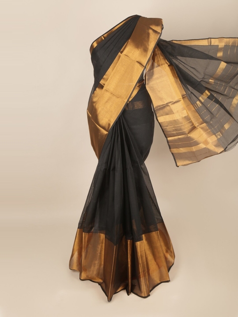 

Pothys Black & Gold-Toned Zari Cotton Blend Saree