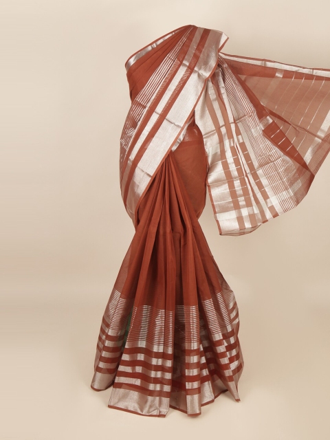 

Pothys Brown & Silver-Toned Cotton Blend Zari Saree