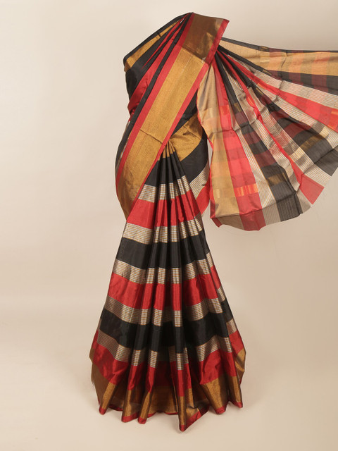 

Pothys Black & Red Striped Zari Saree