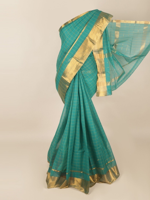 

Pothys Green & Gold-Toned Zari Cotton Blend Saree