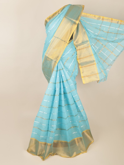 

Pothys Blue & Silver-Toned Striped Saree