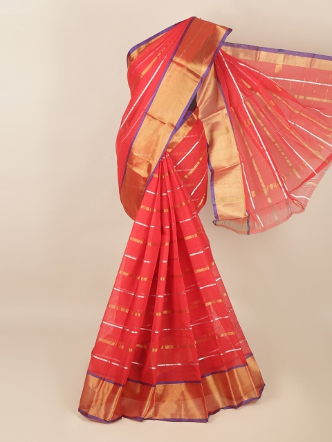 

Pothys Red & Gold Striped Cotton Blend Saree