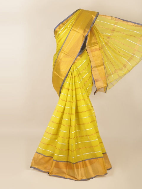 

Pothys Yellow & Gold-Toned Striped Zari Saree