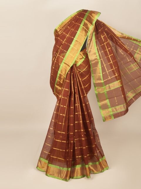 

Pothys Brown & Gold-Coloured Checked Zari Saree