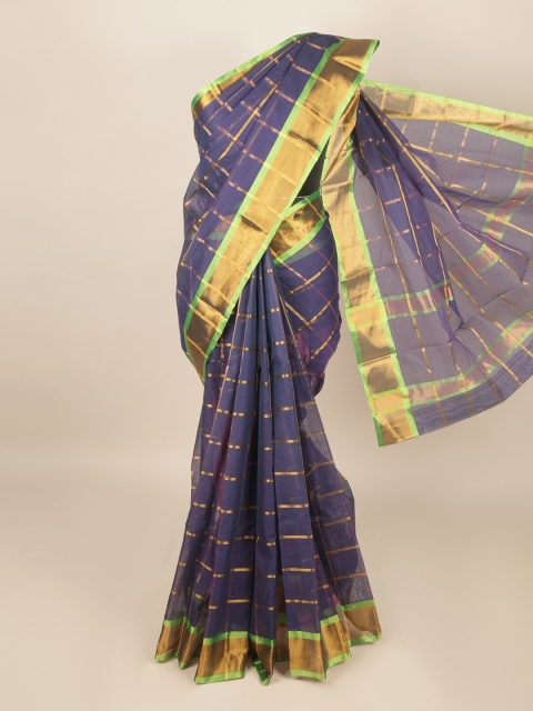 

Pothys Navy Blue & Gold-Toned Checked Zari Saree