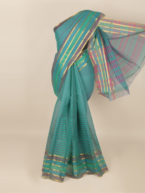 

Pothys Green & Purple Striped Zari Saree