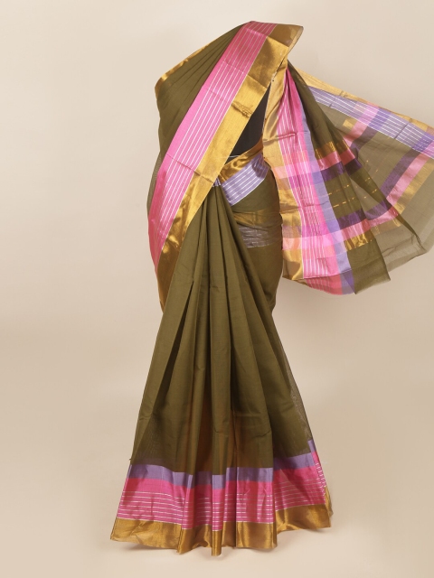

Pothys Green & Pink Zari Cotton Blend Saree