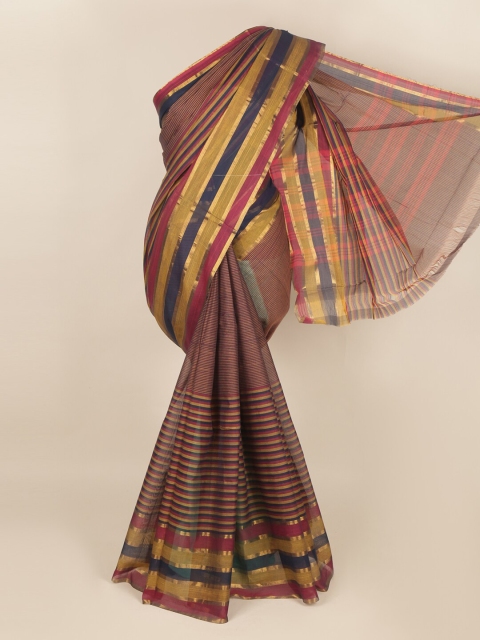 

Pothys Pink & Yellow Striped Zari Saree