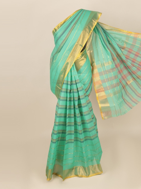 

Pothys Green & Gold-Toned Striped Zari Saree