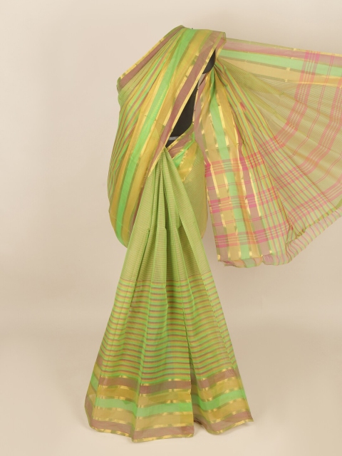 

Pothys Green & Pink Striped Cotton Blend Zari Saree