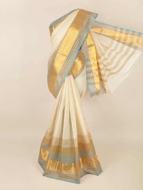 

Pothys Cream-Coloured & Gold-Toned Striped Saree