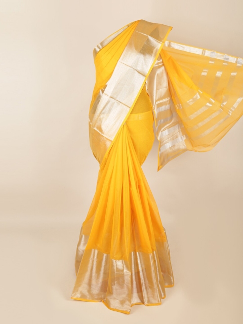 

Pothys Yellow & Silver-Toned Zari Saree