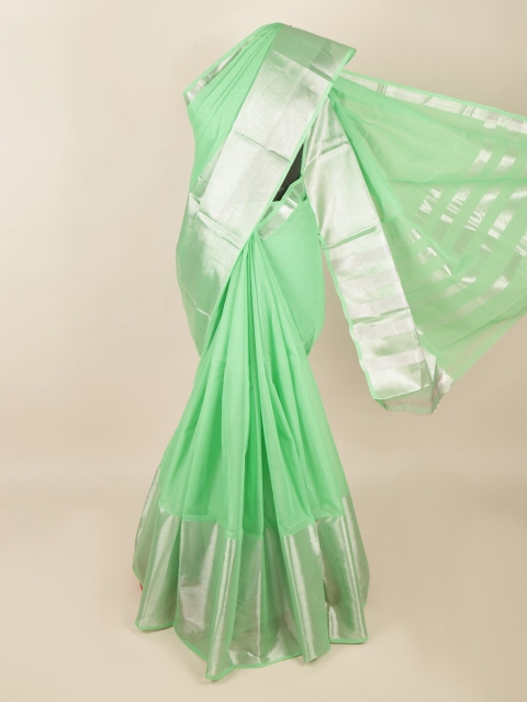 

Pothys Green & Silver-Toned Striped Saree