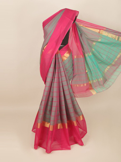 

Pothys Green & Pink Striped Saree