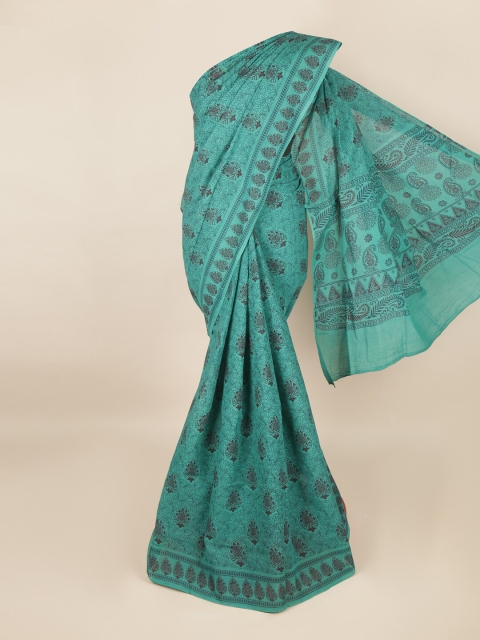 

Pothys Green & Black Ethnic Motifs Printed Saree