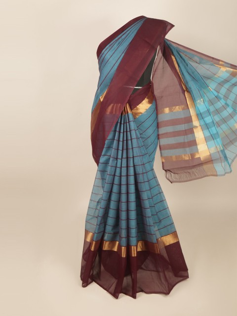

Pothys Blue & Brown Striped Zari Saree
