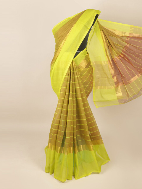 

Pothys Green & Gold-Toned Striped Zari Saree