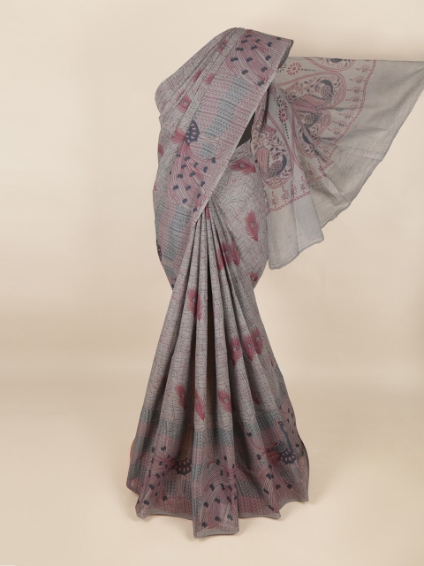 

Pothys Grey & Maroon Ethnic Motifs Printed Saree