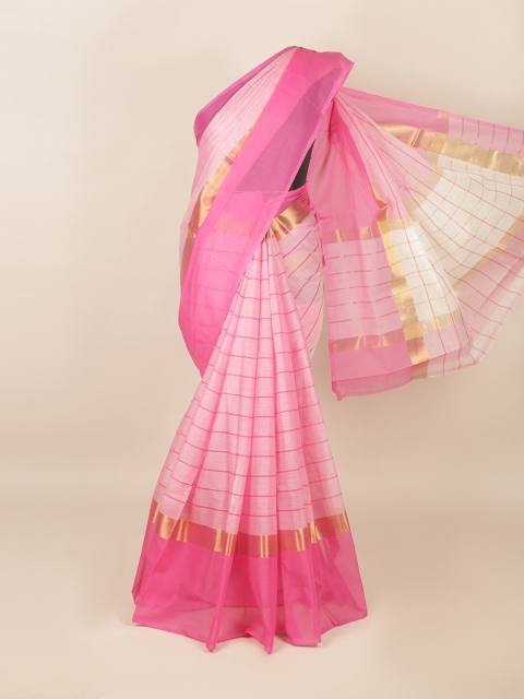 

Pothys Pink & Gold-Toned Striped Cotton Blend Saree