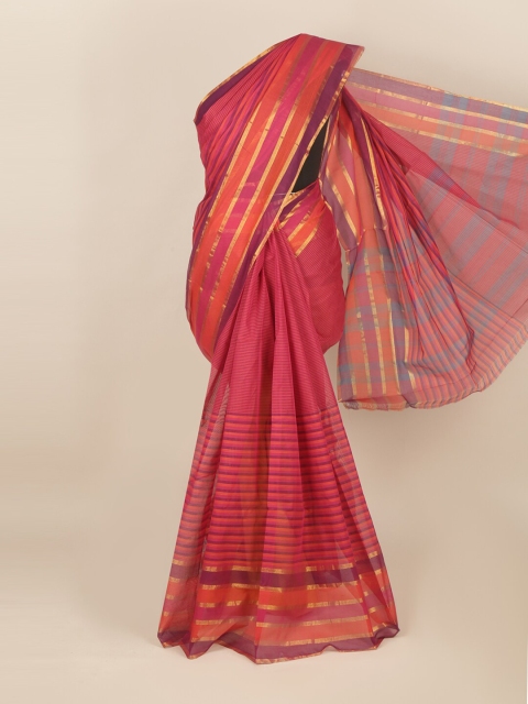 

Pothys Magenta & Gold-Toned Striped Zari Saree