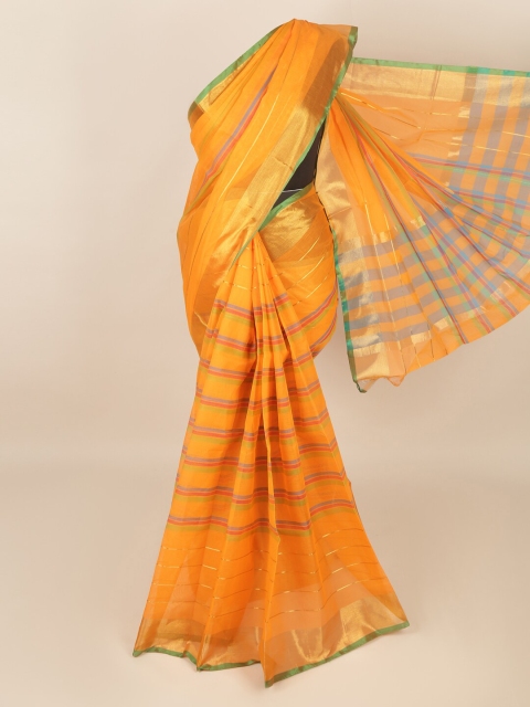 

Pothys Orange Striped Zari Cotton Blend Saree