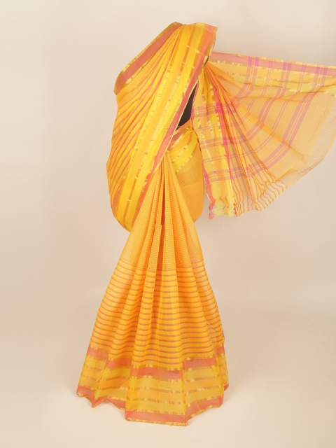 

Pothys Yellow & Pink Striped Cotton Blend Saree