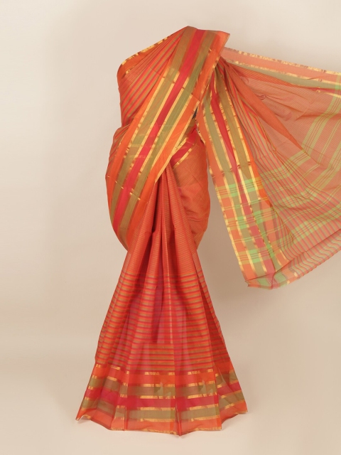 

Pothys Orange & Green Striped Zari Saree