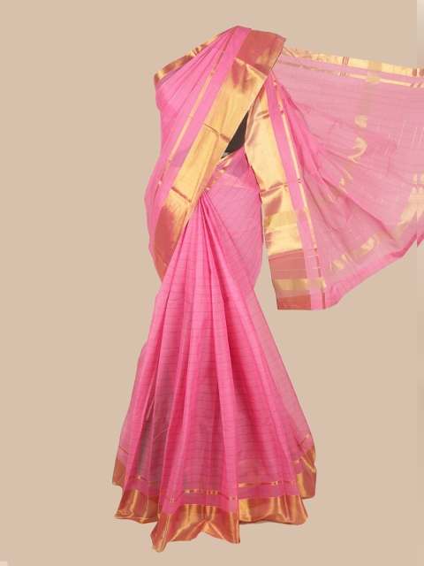 

Pothys Pink & Gold Striped Cotton Blend Saree