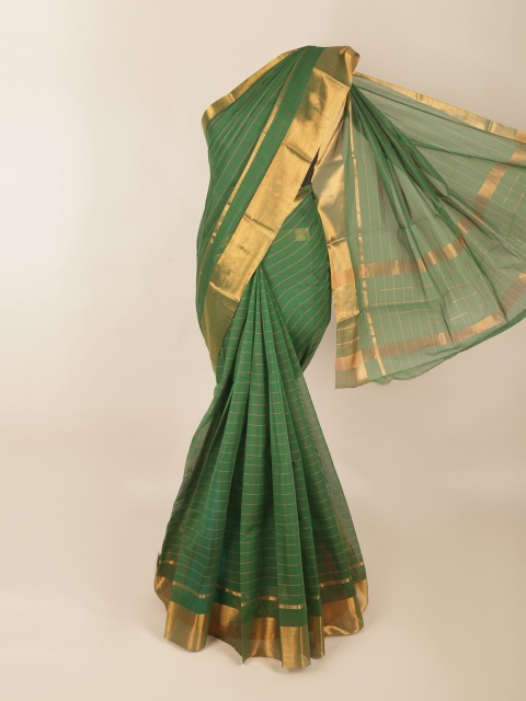 

Pothys Green & Gold-Toned Checked Zari Saree