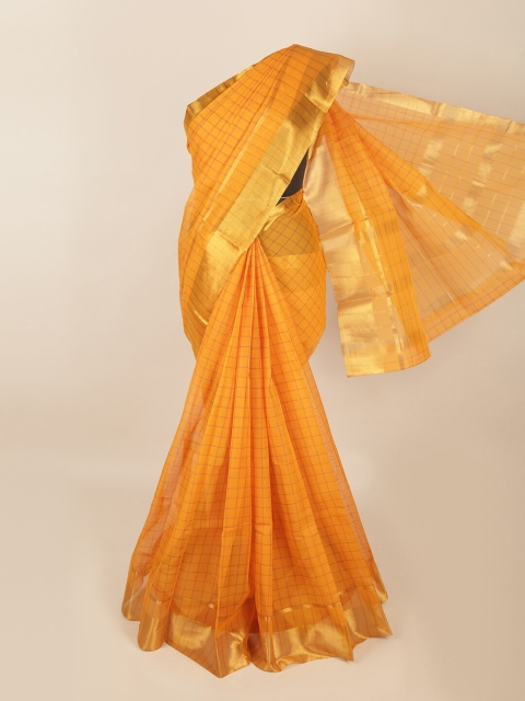 

Pothys Yellow & Gold-Toned Checked Zari Saree