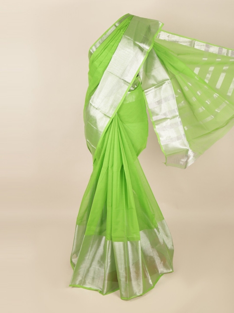 

Pothys Green & Silver-Toned Zari Saree