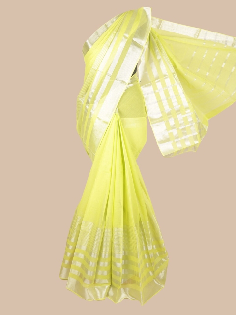

Pothys Green & Silver Striped Zari Saree