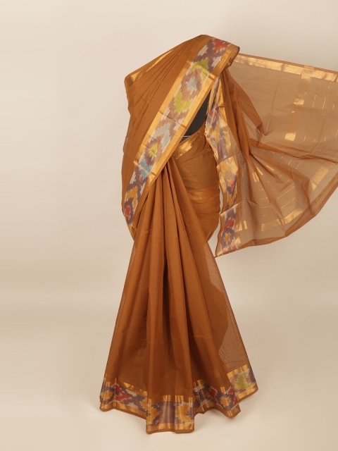 

Pothys Tan & Gold-Toned Cotton Blend Zari Saree