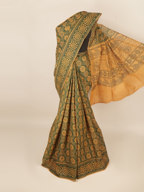 

Pothys Green & Tan Ethnic Motifs Printed Saree